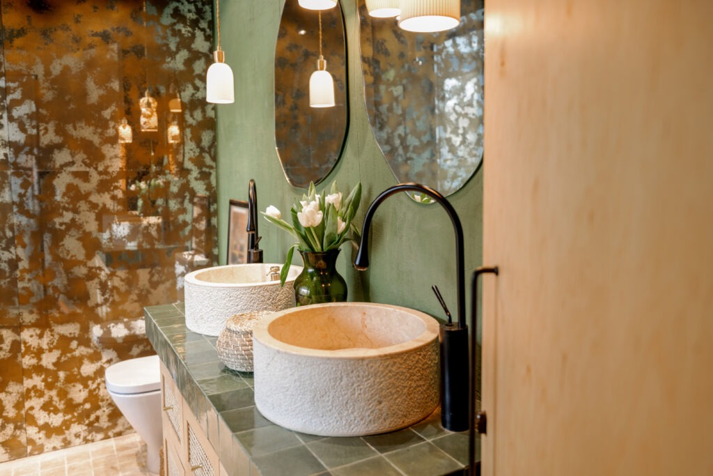 Boho design bathroom remodel los angeles