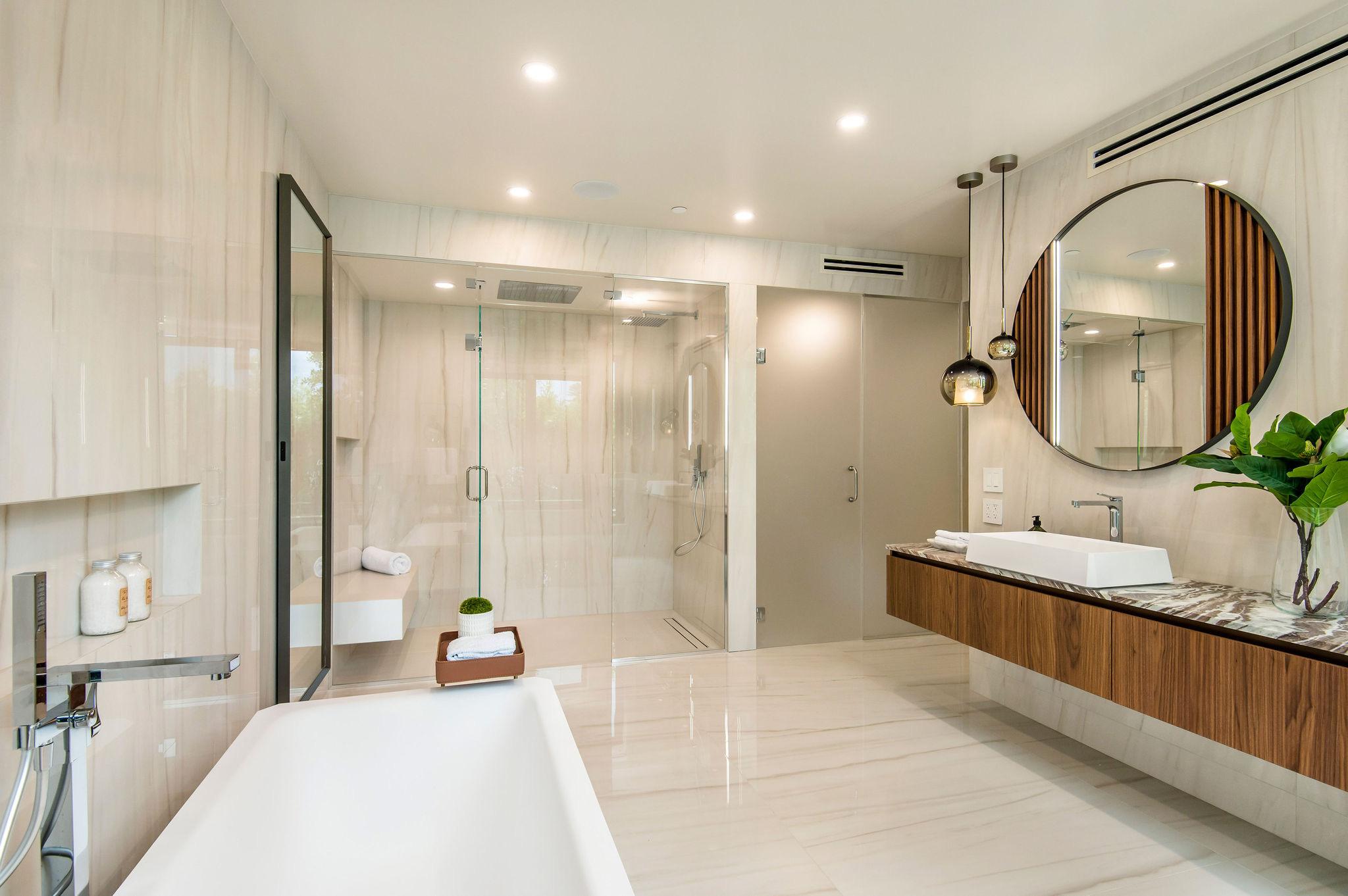 Bathroom remodeling completed by licensed general contractor in Los Angeles featuring modern design, functional layout, and high-quality materials